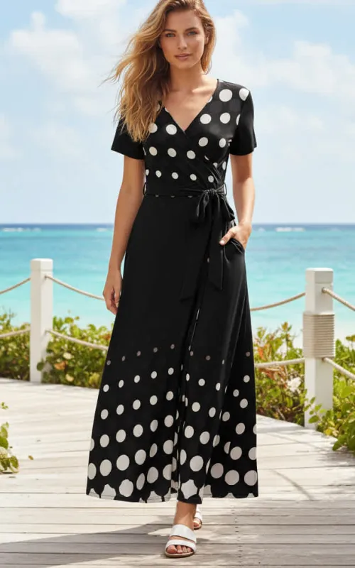 Lily by Firmiana Women’s Short Sleeve Maxi Dress Women’s Apparel Black White Polka Dot Print made by Zulily