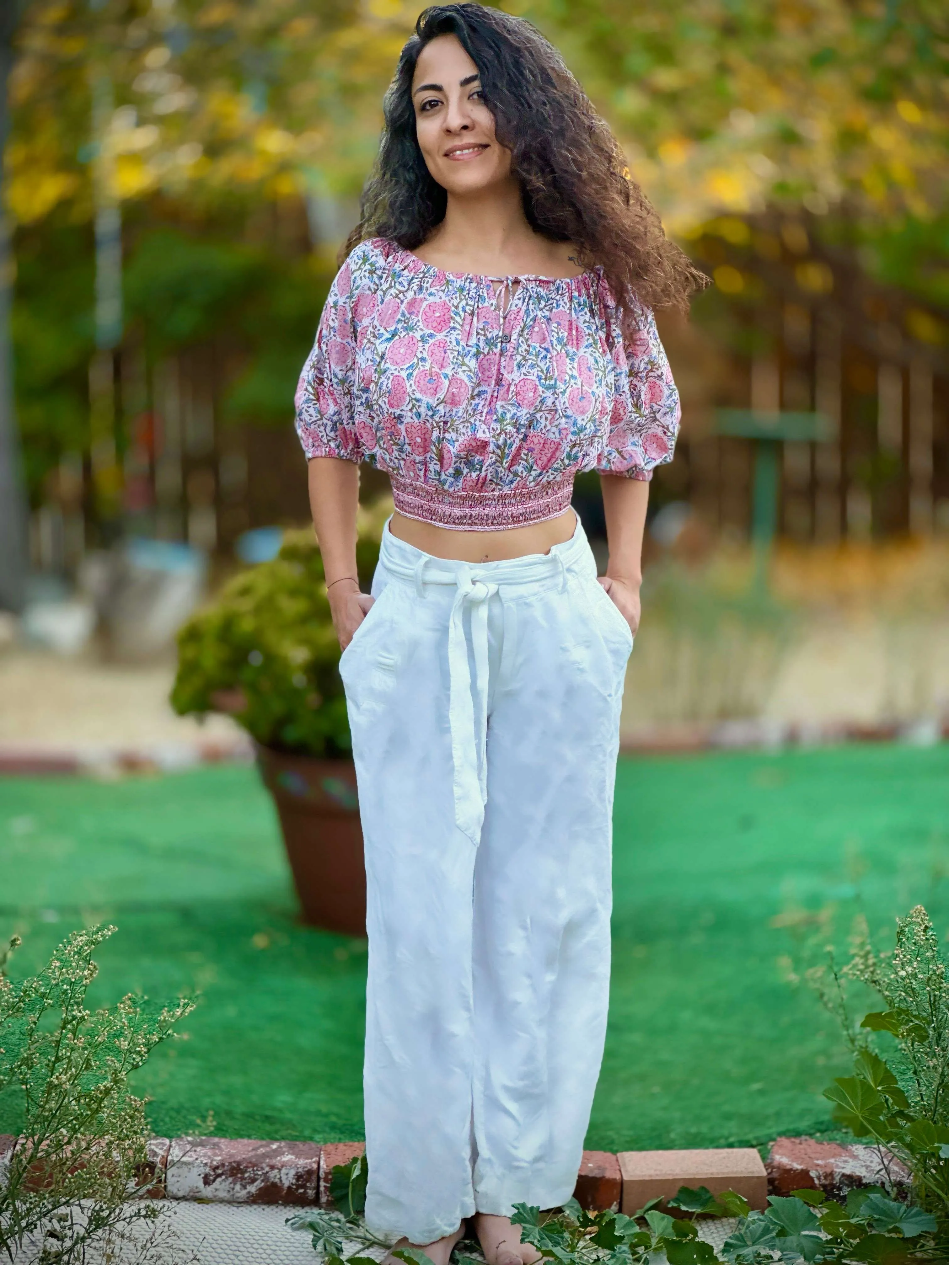 La Chic Women's Floral Cotton Peasant Top with Smocked Waist sold by Zulily product image thumbnail 3