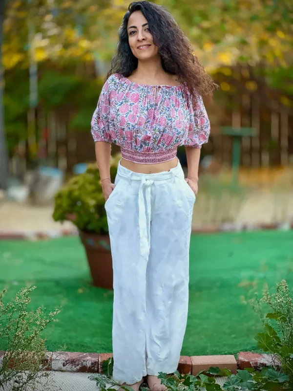 La Chic Women's Floral Cotton Peasant Top with Smocked Waist made by Zulily