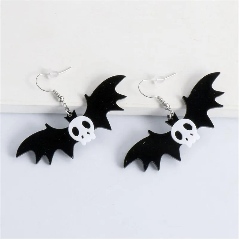 Black Acrylic & Silvertone Bat Drop Earrings made by Zulily
