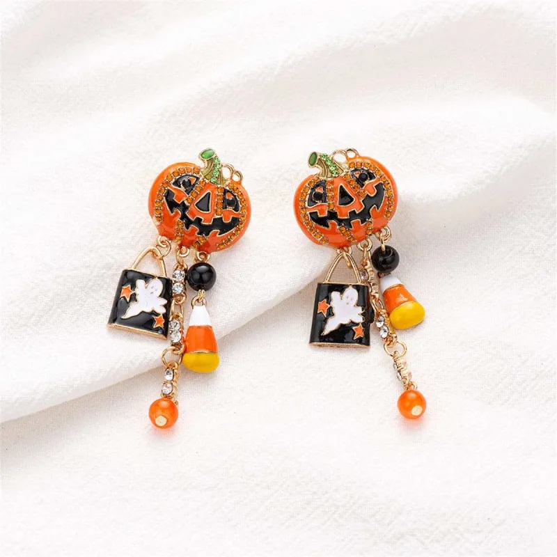 Cubic Zirconia Pumpkin & Ghost Dangle Drop Earrings made by Zulily