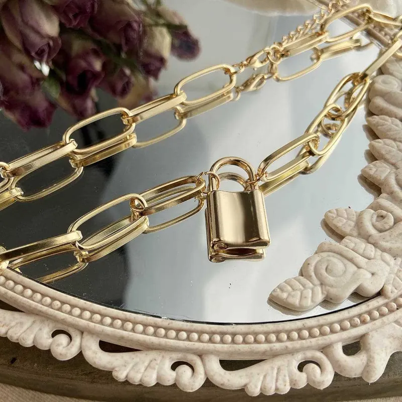 Goldtone Lock Pendant Necklace made by Zulily