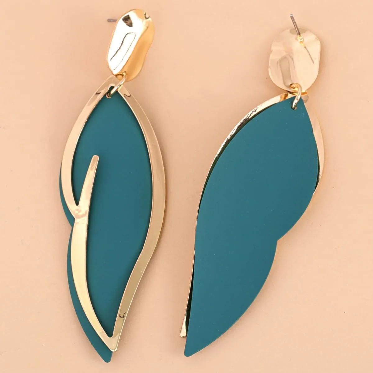 Green Enamel & Goldtone Leaf Drop Earrings sold by Zulily product image thumbnail 2
