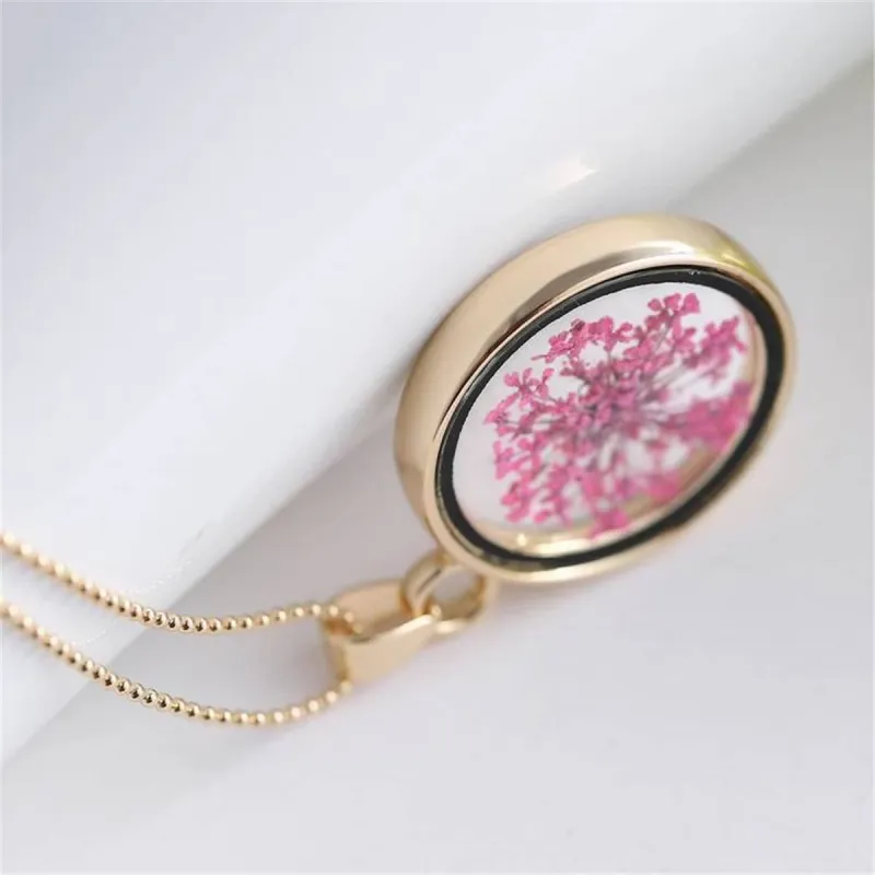 Pink Gypsophila & Resin Round Pendant Necklace made by Zulily