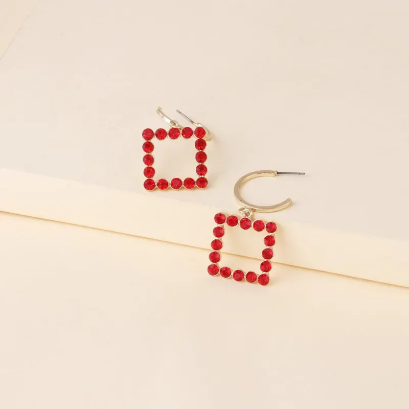 Red Cubic Zirconia & Goldtone Open Square Drop Earrings made by Zulily