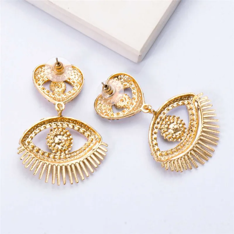 Red Cubic Zirconia & Goldtone Evil Eye Drop Earrings made by Zulily