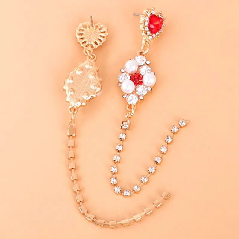 Red Cubic Zirconia & Pearl Goldtone Heart Drop Earrings made by Zulily