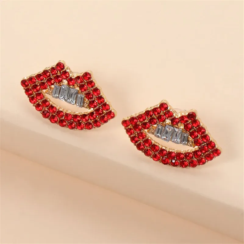 Red Cubic Zirconia & Goldtone Lips Stud Earrings made by Zulily