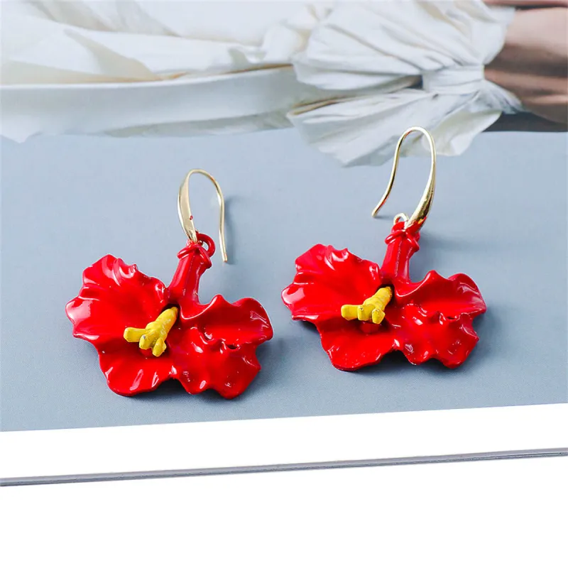 Red Enamel & Goldtone Petunia Drop Earrings made by Zulily