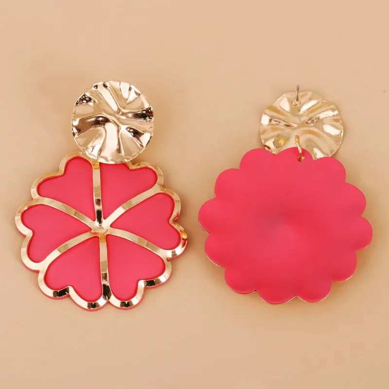 Red Enamel & Goldtone Heart Flower Drop Earrings made by Zulily