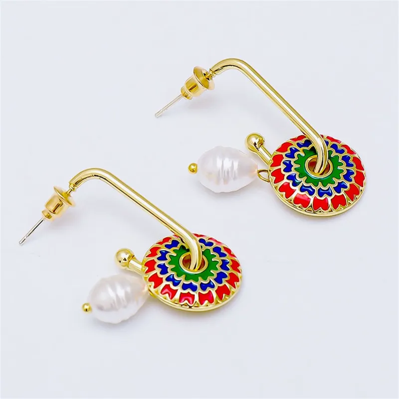 Red Enamel & Pearl Goldtone Flower Drop Earrings made by Zulily
