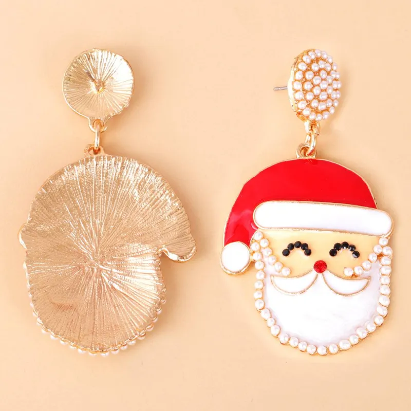 Red Enamel & Pearl Goldtone Santa Face Drop Earrings made by Zulily