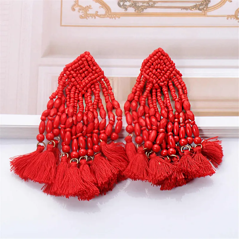 Red Howlite & Polyster Goldtone Beaded Tassel Drop Earrings made by Zulily