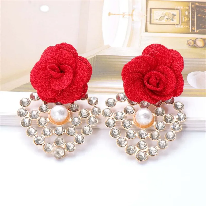 Red Lace & Cubic Zirconia Flower Drop Earrings made by Zulily