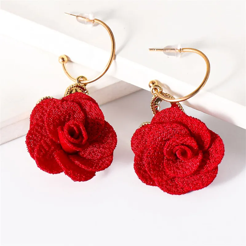 Red Lace & Goldtone Heart Flower Drop Earrings made by Zulily
