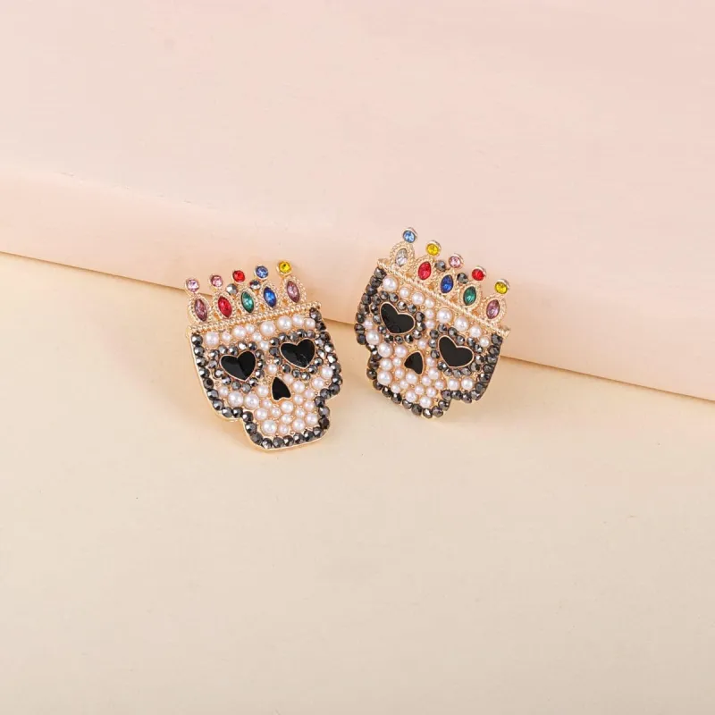 Red Multicolor Crystal & Cubic Zirconia Crowned Skull Stud Earrings made by Zulily