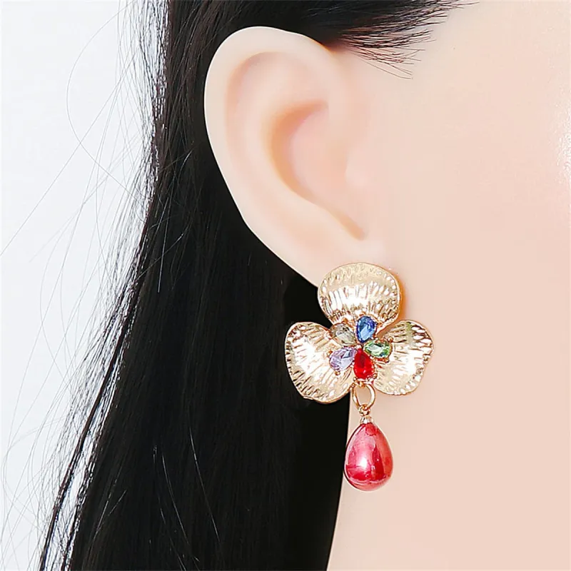 Red Pearl & Crystal Goldtone Flower Drop Earrings made by Zulily