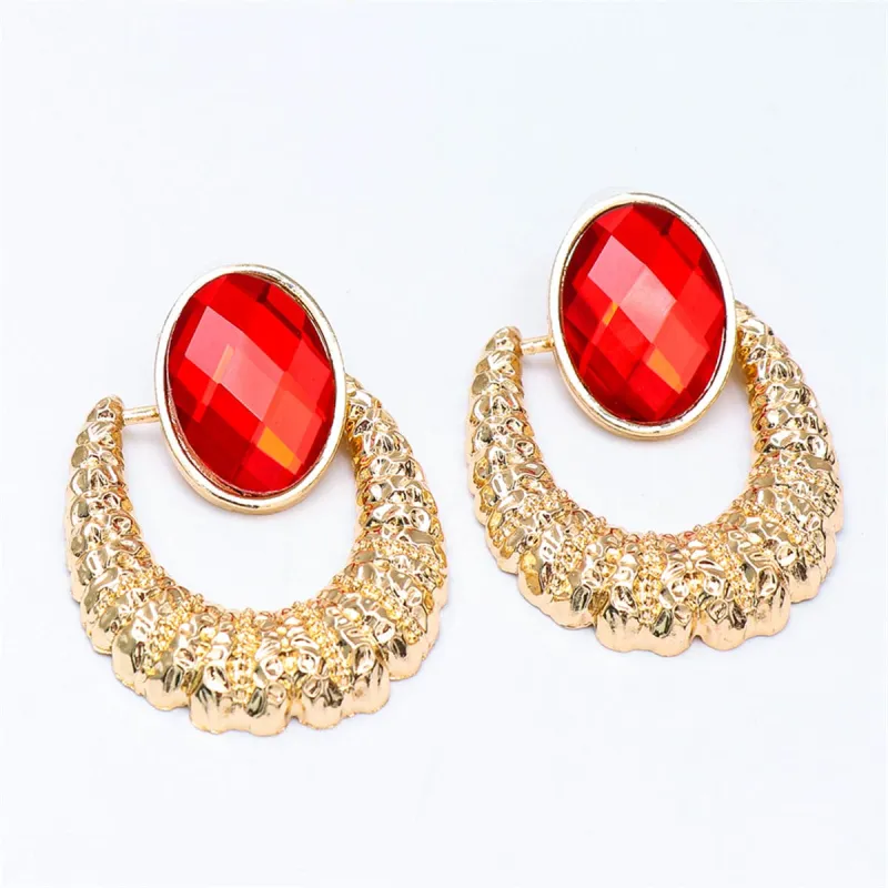 Red Oval Crystal & Goldtone Catch Drop Earrings made by Zulily