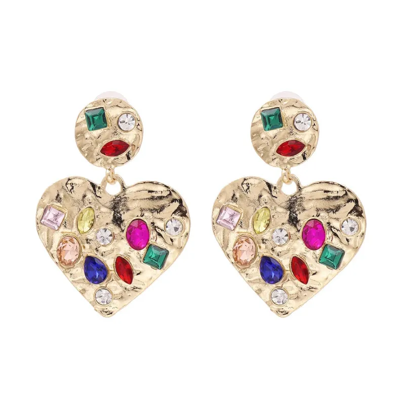 Red Multicolored Crystal & Goldtone Heart Dangle Earrings made by Zulily