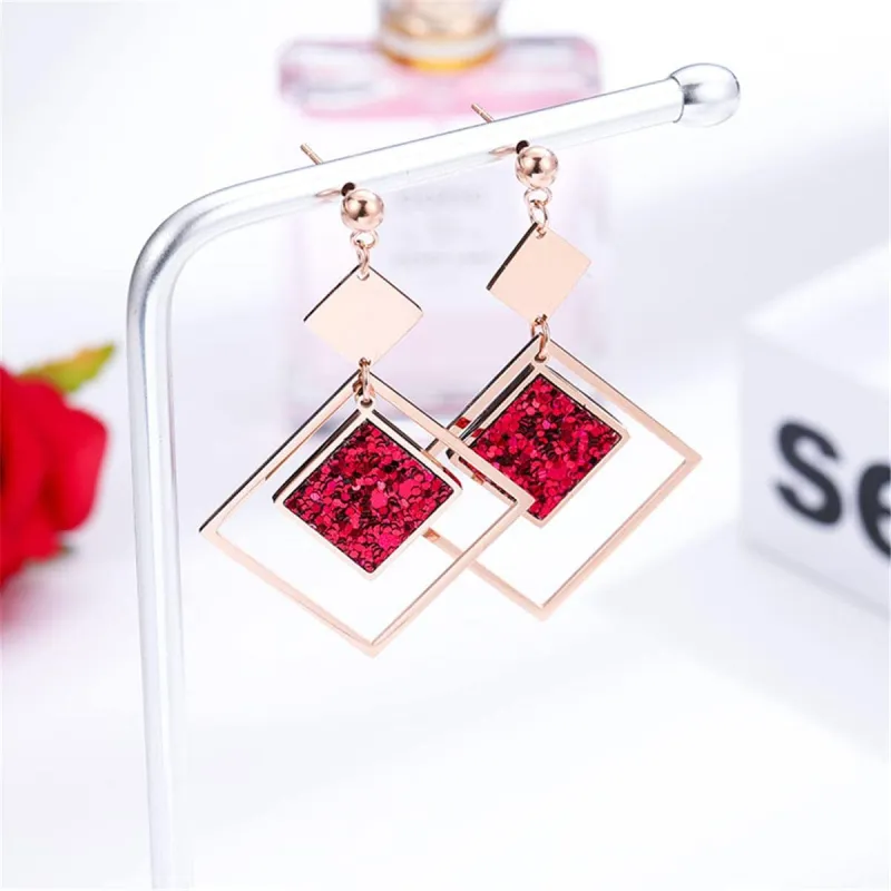 Red Sequin & Rose Goldtone Rhombus Drop Earrings made by Zulily