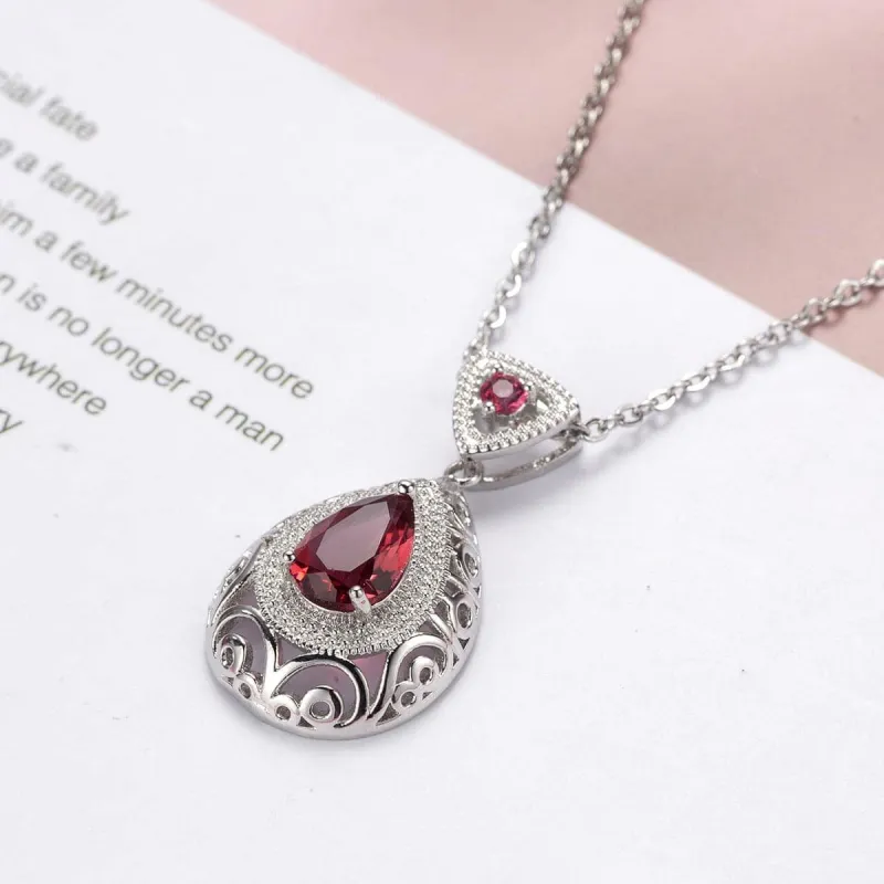 Rose Crystal & Silvertone Filigree Pear-Cut Pendant Necklace made by Zulily