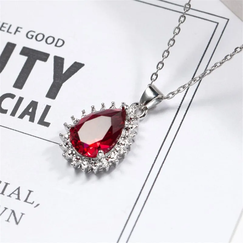 Rose Crystal & Silvertone Pear Pendant Necklace made by Zulily