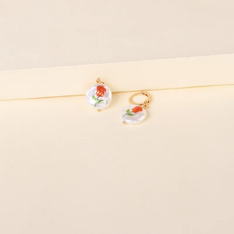 Rose Floral Pearl & Goldtone Drop Earrings made by Zulily