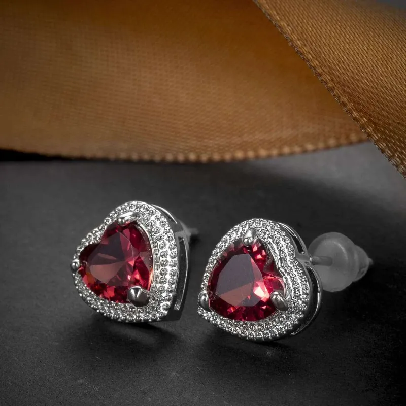 Rose Crystal & Silvertone Heart Halo Stud Earrings made by Zulily