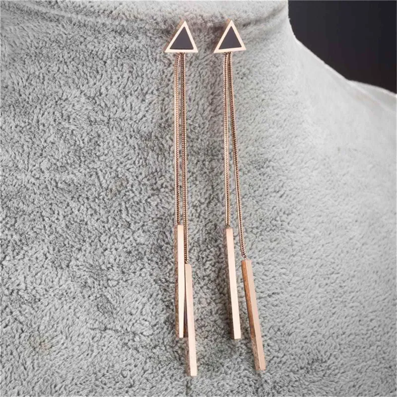 Rose Goldtone & Black Triangle & Tassel Drop Earrings made by Zulily