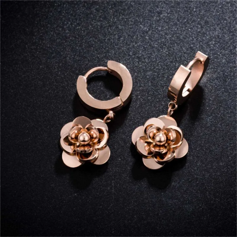 Rose Goldtone Camellia Drop Earring made by Zulily
