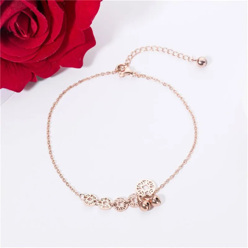 Rose Goldtone Coin & Bell Charm Anklet made by Zulily