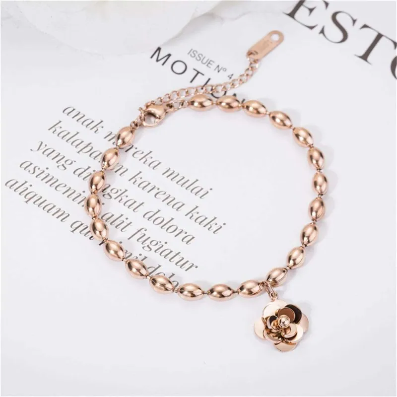 Rose Goldtone Camellia Flower Bead Charm Bracelet made by Zulily