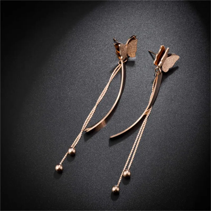 Rose Goldtone Butterfly Tassel Drop Earrings made by Zulily