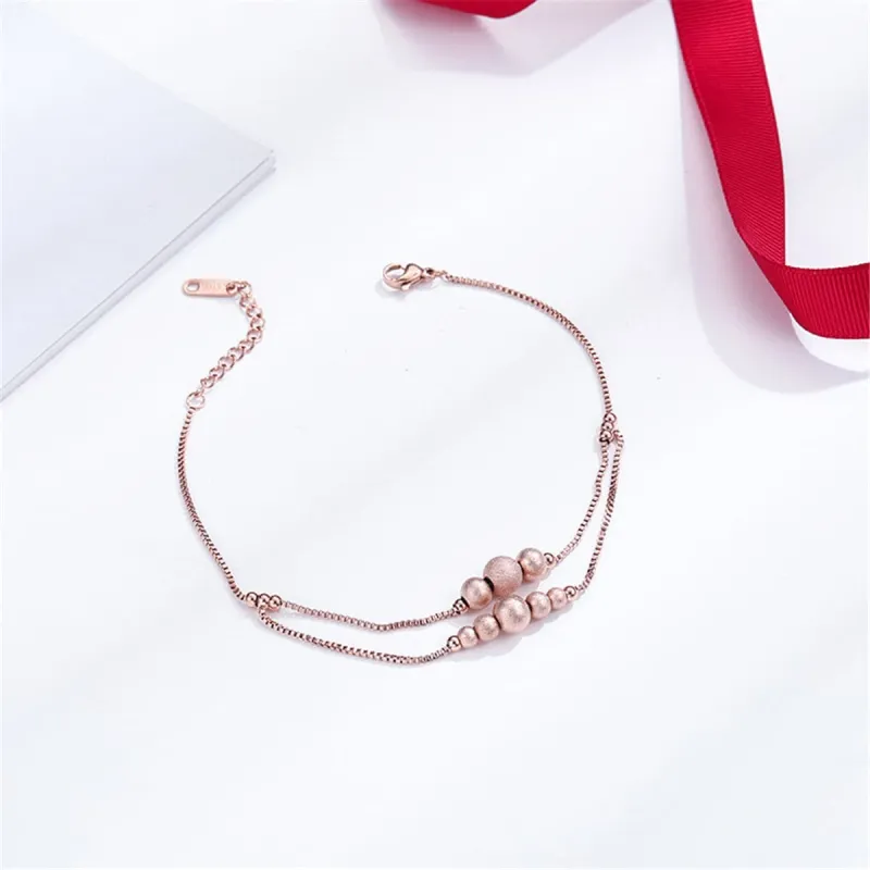 Rose Goldtone Frosted Bead Layer Anklet made by Zulily