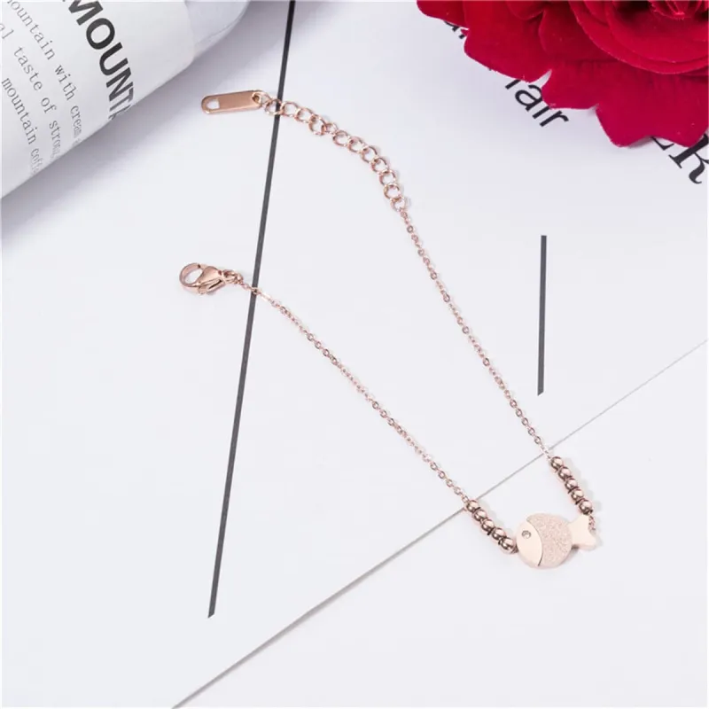 Rose Goldtone Frosted Fish & Bead Anklet made by Zulily
