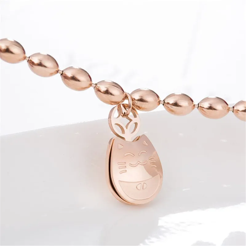 Rose Goldtone Kitty Long Bead Charm Bracelet made by Zulily