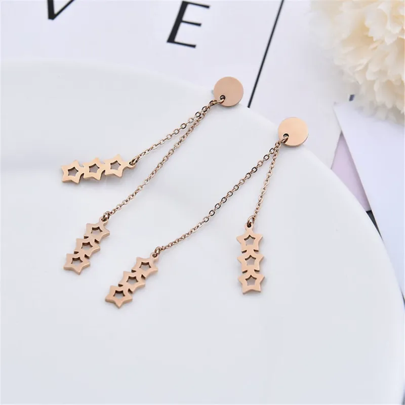 Rose Goldtone Linking Star Tassel Drop Earrings made by Zulily