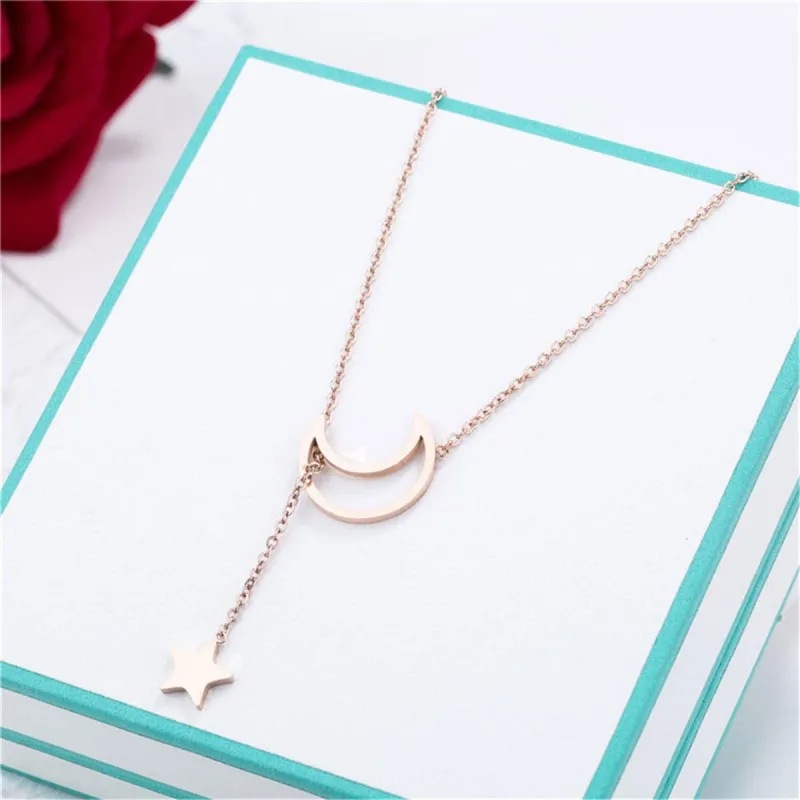 Rose Goldtone Star & Open Moon Pendant Necklace made by Zulily