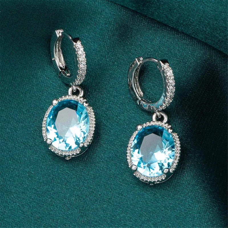 Sea Blue Crystal & Silvertone Halo Oval Drop Earrings made by Zulily