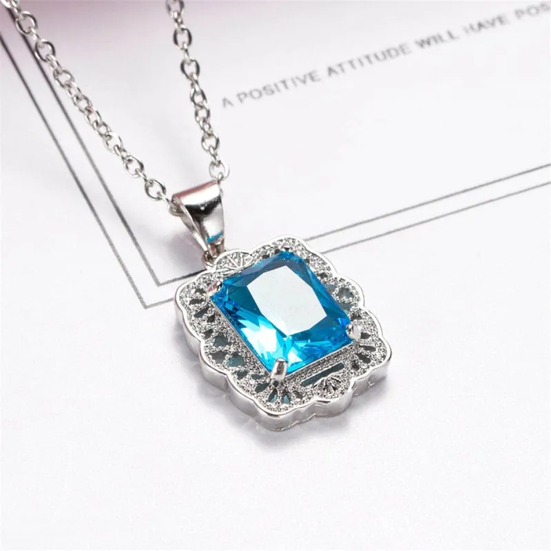 Sea Blue Crystal & Silvertone Filigree Princess-Cut Pendant Necklace made by Zulily