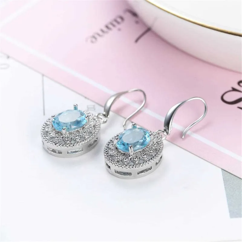 Sea Blue Crystal & Cubic Zirconia Silvertone Oval Drop Earrings made by Zulily