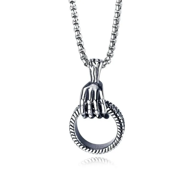 Silvertone Skeleton Hand & Tire Pendant Necklace made by Zulily