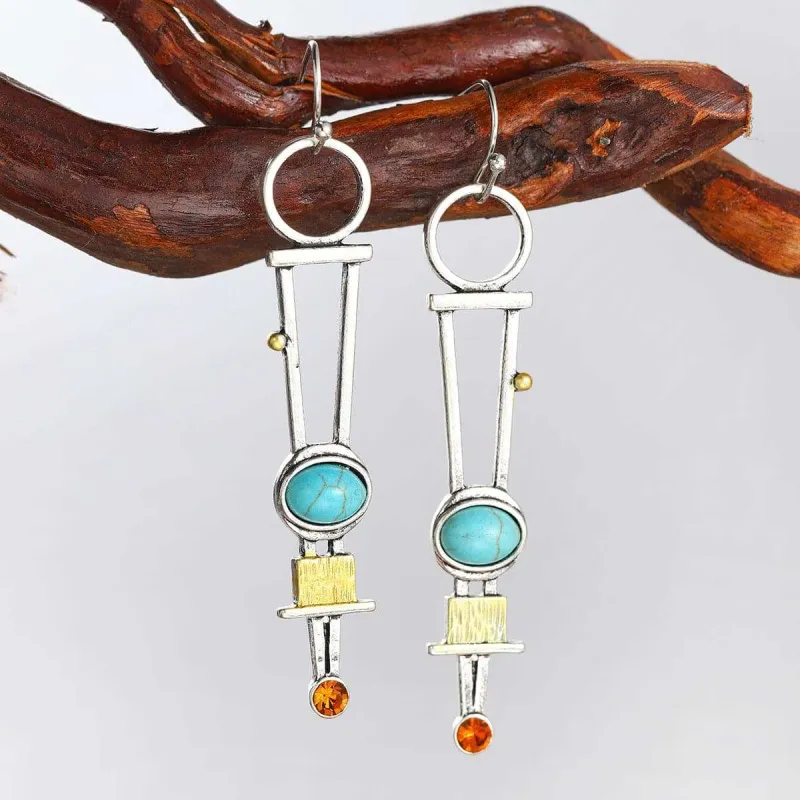 Turquoise & Cubic Zirconia Silvertone Geometric Drop Earrings made by Zulily