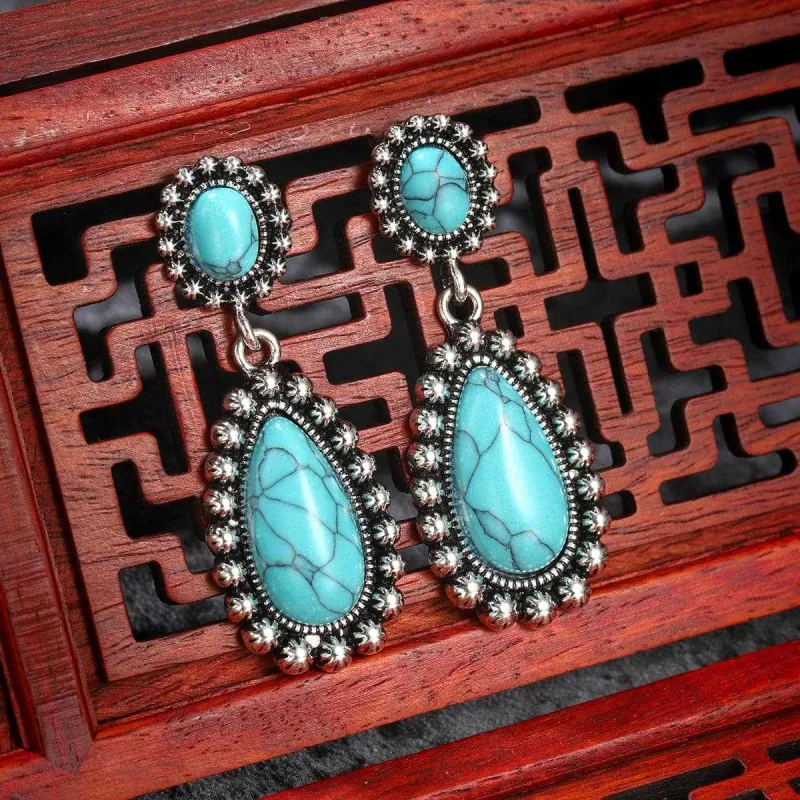 Turquoise & Silvertone Drop Earrings made by Zulily