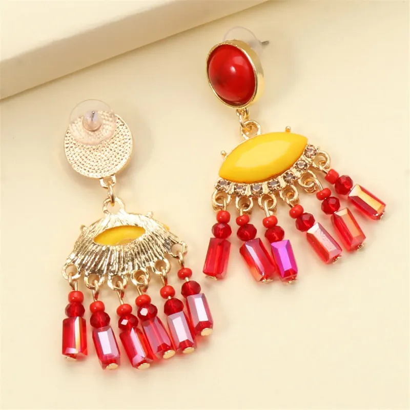 Turquoise & Red Cubic Zirconia Tassel Drop Earrings made by Zulily