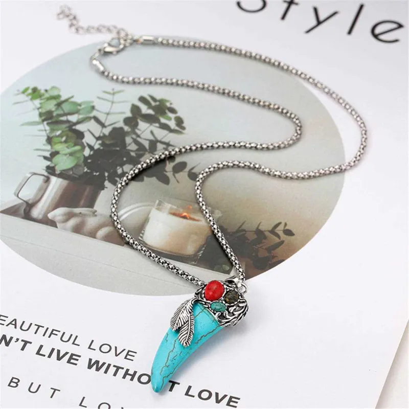 Turquoise & Silvertone Horn Pendant Necklace made by Zulily