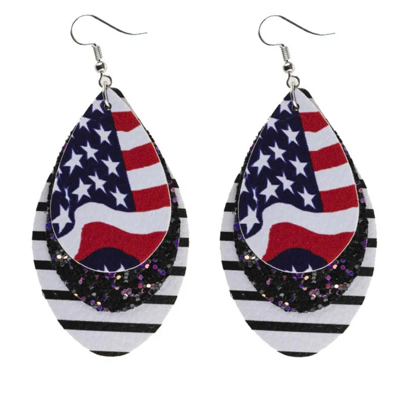 White & Blue Polystyrene Stars & Stripes Glitter Double Drop Earrings made by Zulily