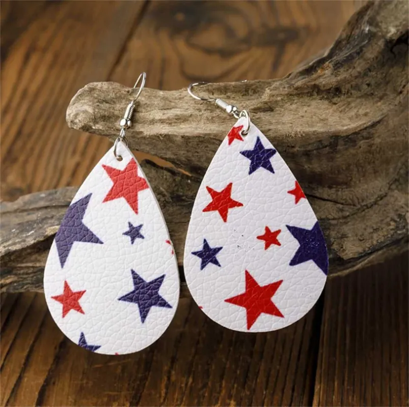 White & Navy Polystyrene Starry Teardrop Drop Earrings made by Zulily