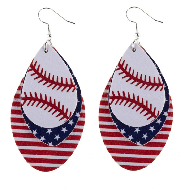 White & Red Polystyrene Patriotic Baseball Triple Drop Earrings made by Zulily