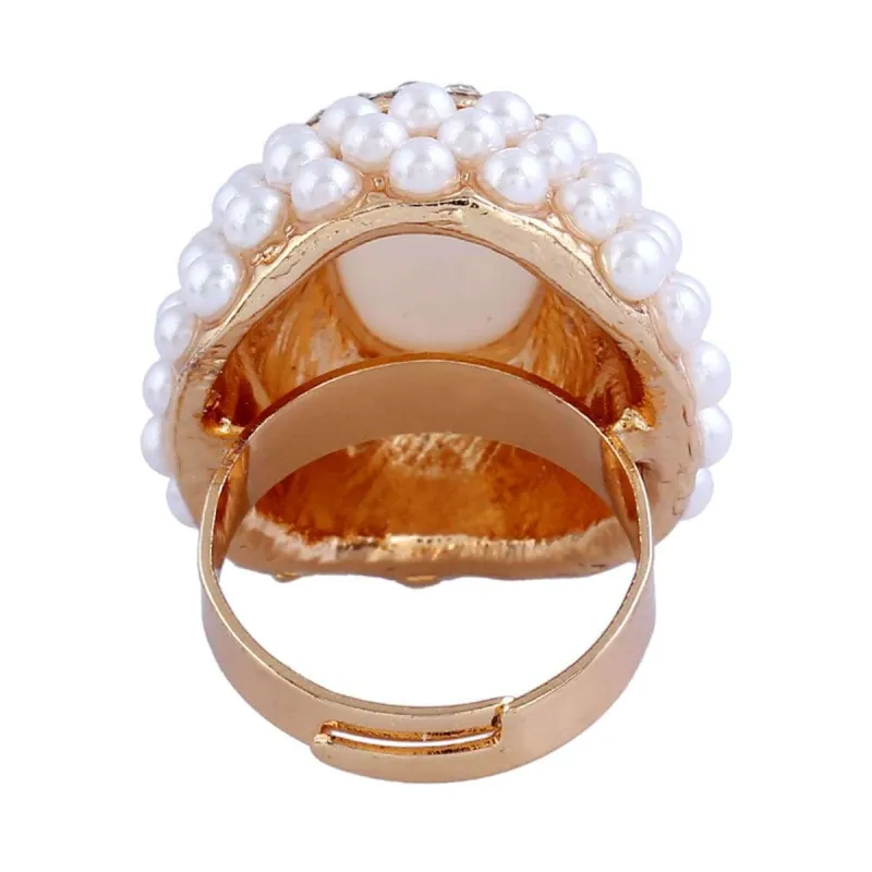 White Cats Eye & Pearl Goldtone Floral Ring made by Zulily